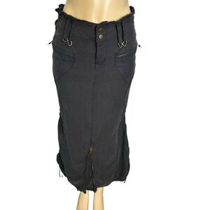 DA-NANG silk wool black midi skirt ruched zip bronze detailing xs